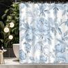 1pc Chinese elegant floral plant peony blue theme shower curtain, polyester fabric, machine washable, suitable for bathroom