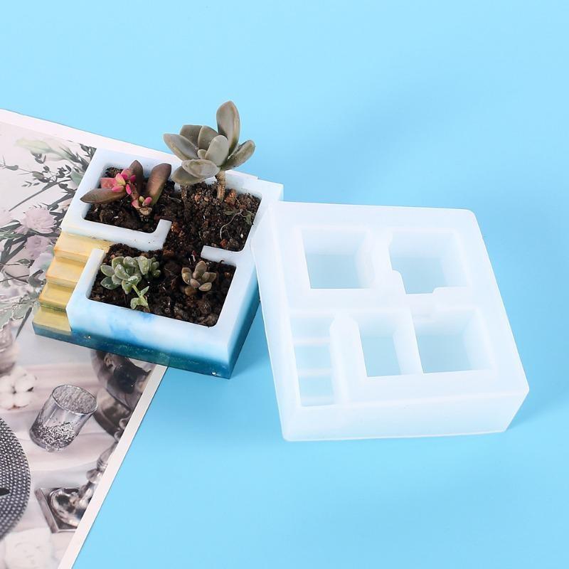 Stair Building Plants Pot Molds Office Desk Storage Box Silicone Molds For Concrete Candle Cup Mold Tools