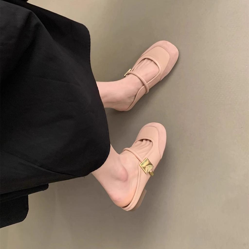 Suding Baotou Halbschuhe Damen Sommerbekleidung Rosa Sandalen Feenwind Französischer Abend Weiche Flache Sohle Muller Flacher Absatz