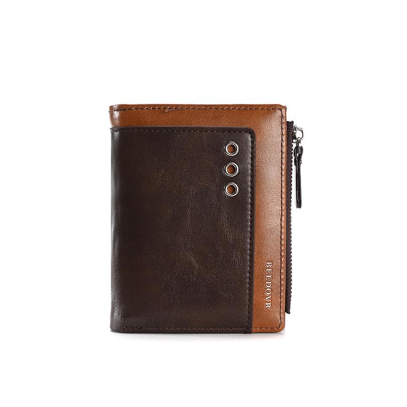 

Rfid Leather Men s Wallet Fashion Luxury Patchwork Short Bifold With Zipper Purse Money Clip High Quality Designer Clutch Card Holder кавовий