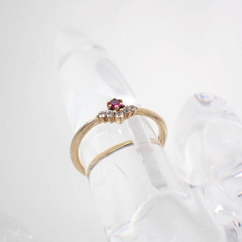 [Pre-owned] K10PG Ruby and White Sapphire Ring/Size 5/j36-4