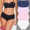 FINETOO 4Pcs/Set Ladies Mid Rise Underwear Cotton Ribbed Panties Floral Lace Edge Underpants Breathable Soft Women Briefs Multi‑color