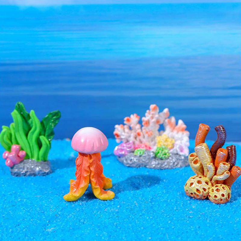 Mini pryskyřičné příslušenství pro akvárium, roztomilé barevné akvarijní rostliny, dekorace, pryskyřičný útes, umělý korál, dekorace na stůl