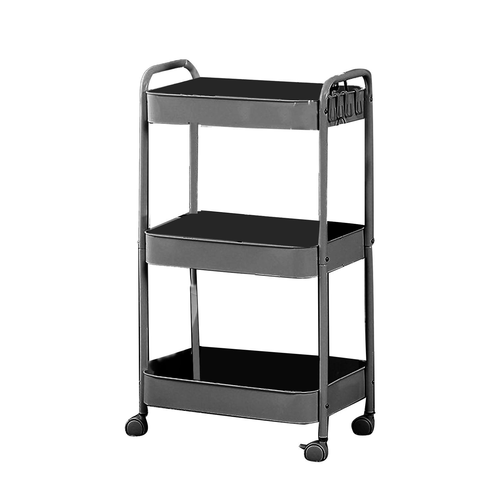 3-ярусная многофункциональная передвижная тележка на колесиках для кухни ванной комнаты черная 3 яруса чёрный 2960₽