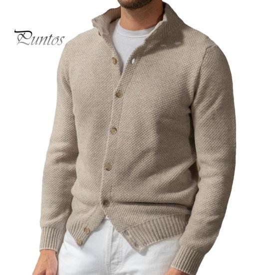 

Осень-зима мужской свитер вязаный однобортный с пуговицами, длинными рукавами, воротником-стойкой, однотонный эластичный кардиган средней длины, повседневная одежда, свитер, пальто M серый