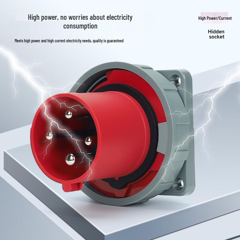 63A IP67 Reverse Insertion Plug Socket with 3-Core, 4-Hole, 5-Pin Connector