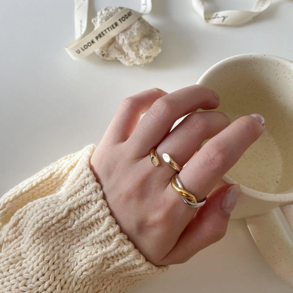 S925 Sterling Silver Women's Adjustable Color Block Wrap Ring - Cold Style, Korean Niche Design, Simple & Stylish