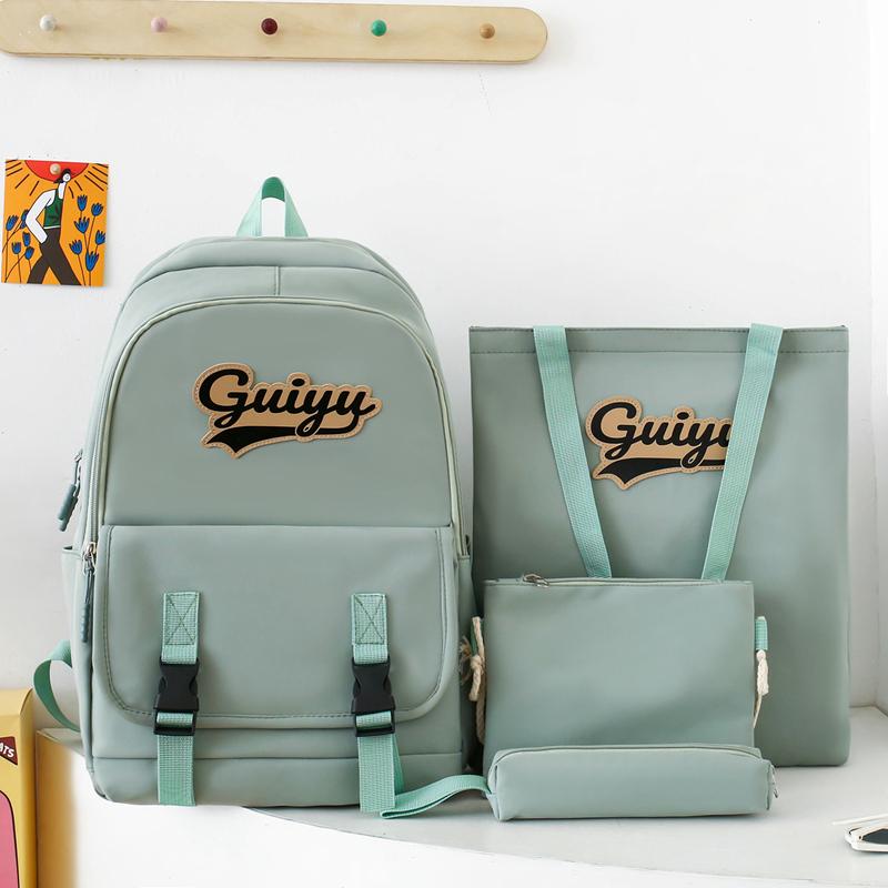 Four-Piece Backpack Set Letter Backpack Senior High School Student Schoolbag Unisex Large Capacity Lightweight Backpack