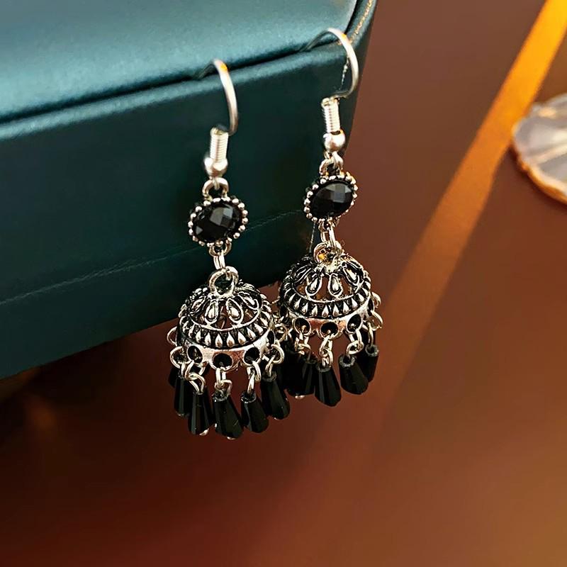 2024 Rhinestone Crystal Tassel Lantern Ear Hooks: High-End Retro Dark Style Luxury Earrings