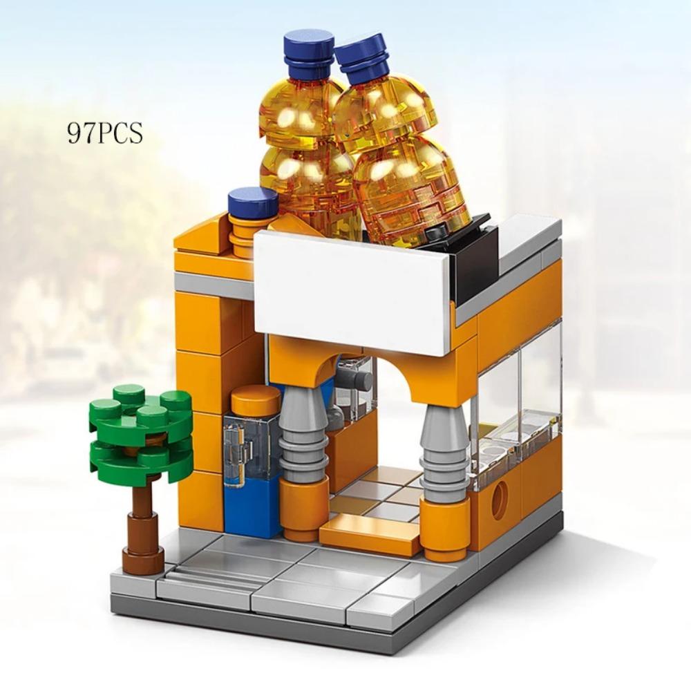 Mini Shop Market Street View Sets Model Building Blocks Hamburger Restaurant Retail Store Creative Architecture Friend Girl City