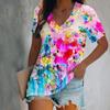 Summer Colorful Floral 3d Printing T-shirt Women's V-neck Short-sleeved T-shirt Top T-shirt