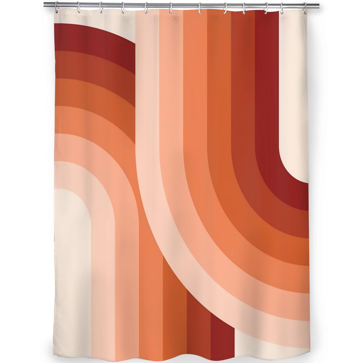 

Mid-Century Modern Shower Curtain – Terracotta Rainbow Design, 89in, Geometric Abstract, Machine Washable, Durable 90x180cm35x71in