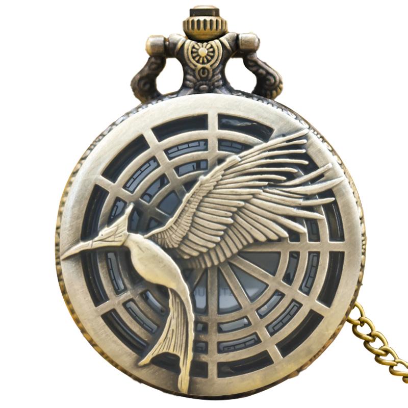 

Vintage Bronze Steampunk White Crane Wings Carved Quartz Pocket Watch Necklace Pendant Clock Chain Men Women Chain Gift бронзовый