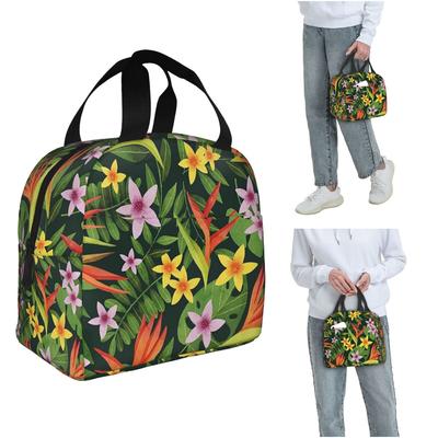 Tropical Green Leaves And Flowers Pattern Insulated Lunch Bag for Women Kids Portable Food Boxes Thermal Lunch Box Tote