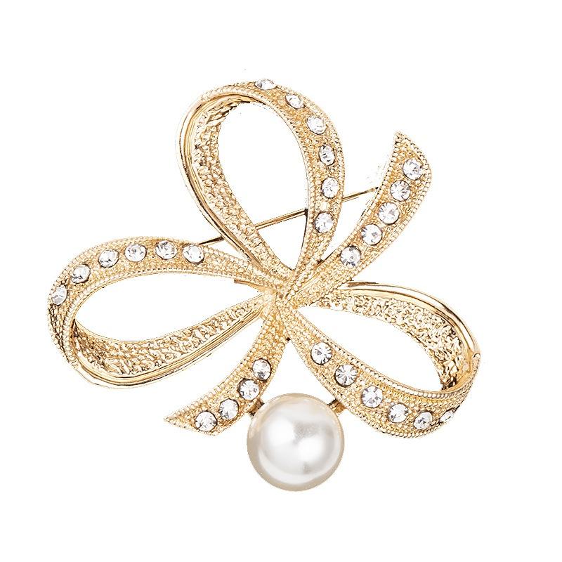 Vintage Pearl Bow Brooches For Women Fashion Baroque Style Pins Wedding Corsage Party Accessories Christmas Gift