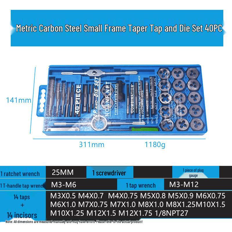 Multi-Spec Tap & Die Set: 12, 20, or 40 Pieces