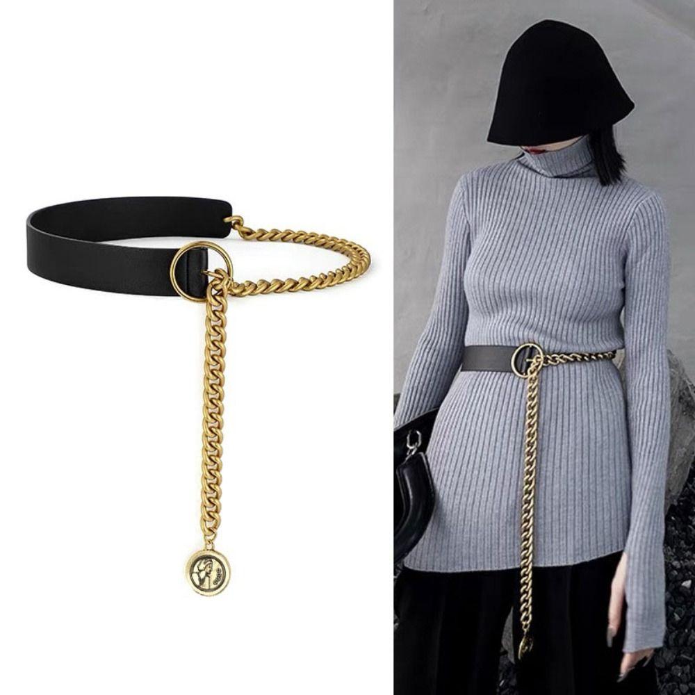Slim Side Thin Waist Chain Adjustable Dress Chain Simple PU Leather Belt  Waist Accessories