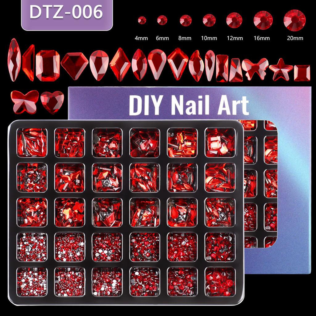 Nail Art 30 Grid Boxed Nail Art Flat Bottom Special-Shaped Diamond Transparent Ab Big Red Nail Rhinestone Nail Art Jewelry