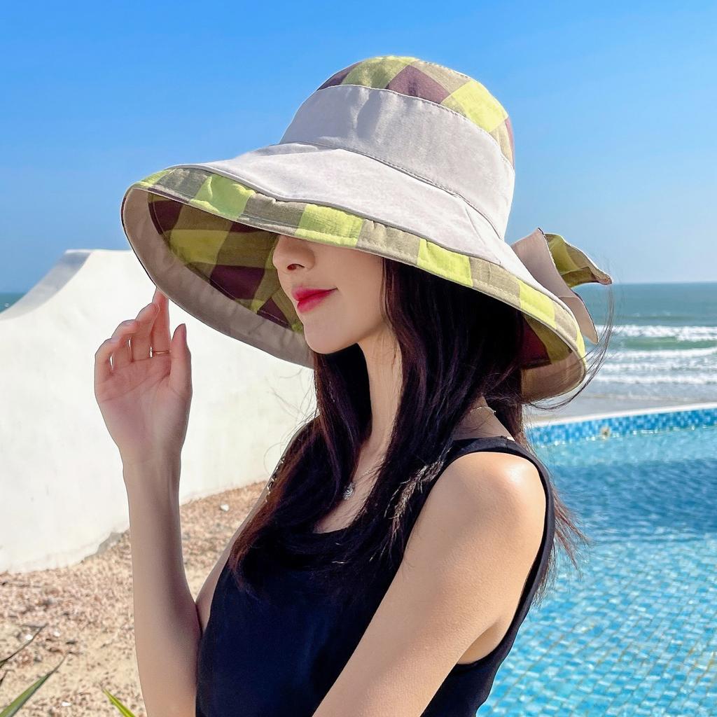 Outdoor sun protection hat Travel sun hat Women's summer face cover Large brim Sun hat Foldable mother Thin bucket hat
