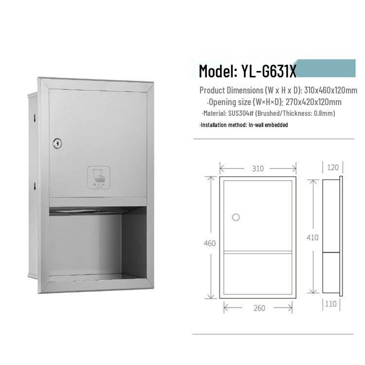 Built-in Stainless Steel 2-in-1 Bathroom Hand Dryer & Recessed Trash Bin
