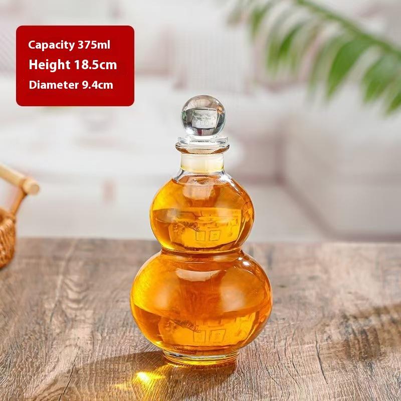 Transparent Gourd Shape High Borosilicate Glass Wine Bottle Heat-Resistant Glass Empty Bottle With Lid Milk Tea Bottle Cold Brew