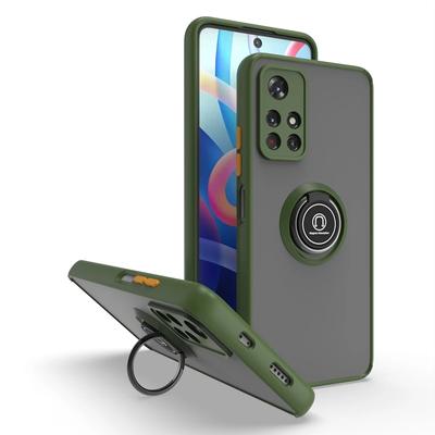 Stoßfeste Matte Hülle für Xiaomi Redmi Note 11 Pro Max 9 10 Poco X3 NFC 9c 9s 8 GT M3 11T F3 9A 9T 5G Metallringhalter Hülle