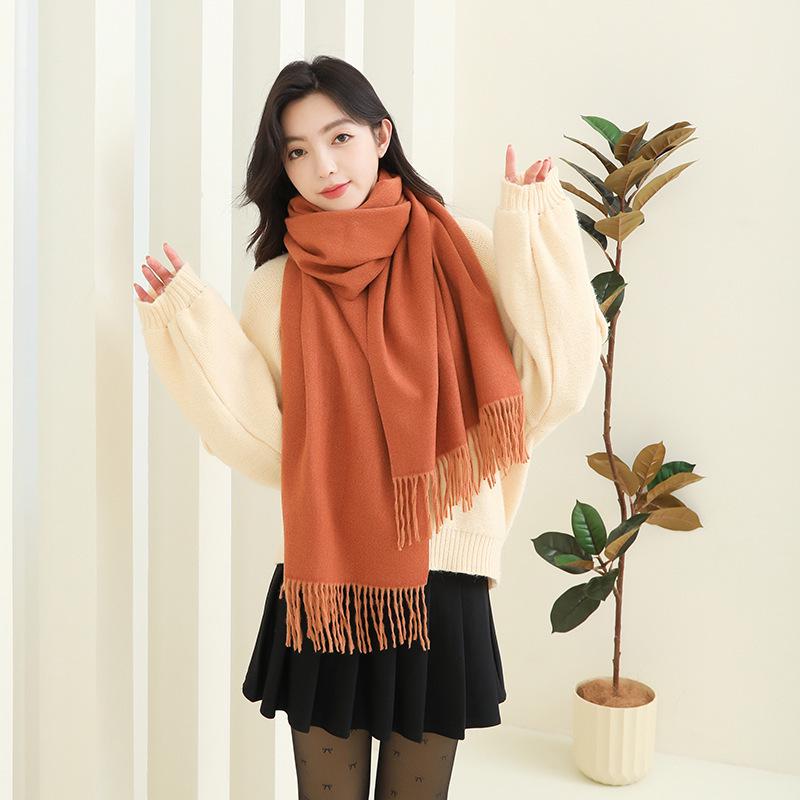 High-End Wool & Cashmere Solid Color Scarf/Shawl: Versatile Korean Style for Women - Autumn/Winter