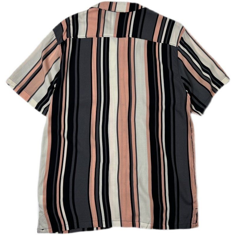 Men's Summer Rayon Cool Short-Sleeved Shirt Couple Retro Casual American Street Stripes Yuppie Hong Kong Style Blouse