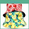 Fruit Tropical Patterned Colorful Basin Hat Reversible Wear Outdoor Protect Sun