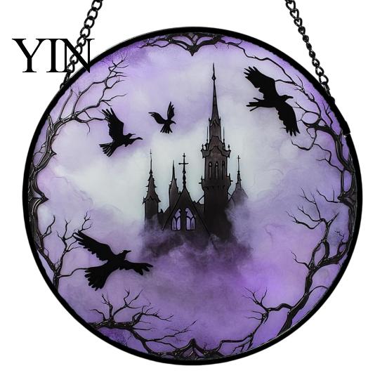 Christmas Gothic Theme Ornament Retro Halloween Pendant, Ghost/Bat/Spider Web/Pumpkin Head Print, Hand Painted Ghost Disc Vintage Acrylic Hanging for