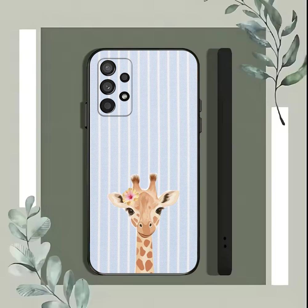 Striped Background Giraffe  Phone Case For Samsung S25,S24,S21,S22,S23,S30,Ultra,S20,Plus,Fe,Lite,5G Black Cover