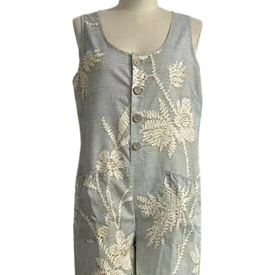 Women's Floral Printed Wide Leg Jumpsuit Sleeveless Button Front Romper Summer Casual Loose Overall with Pockets
