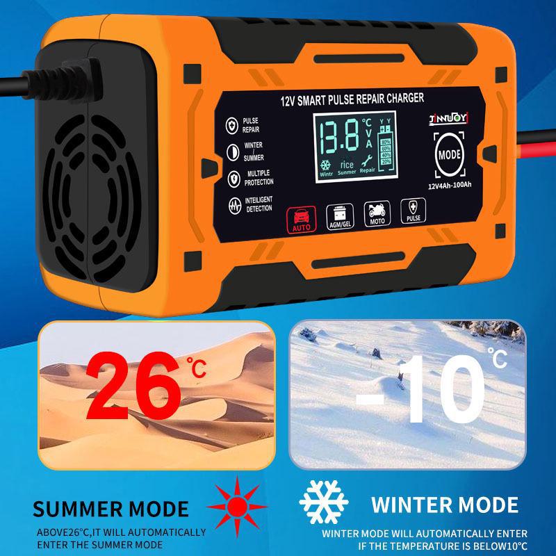 Intelligent 12V Pulse Repair Battery Charger with Screen Display for Motorcycle and Car