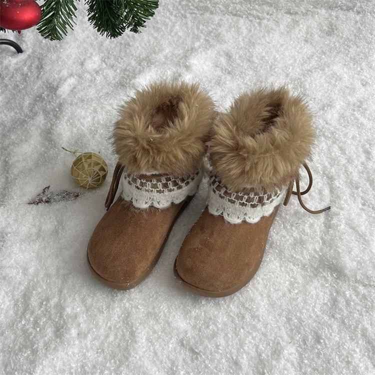 Twilight four 2025 autumn and winter new millennial wind fluffy snow boots with velvet inner height to keep warm Northeast cotton shoes short boots