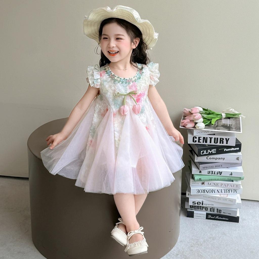 Girls Summer Floral Tulle Dress Sweet Princess for Toddlers