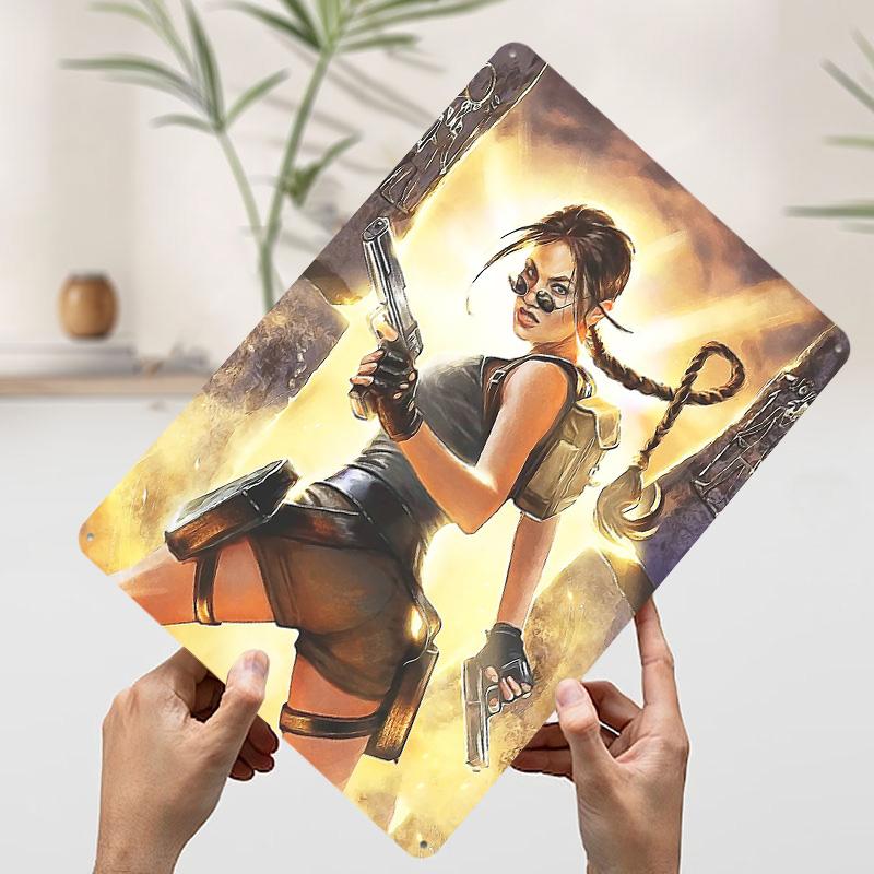 Lara Croft Tomb Raider Poster Customized Wall Art Vintage Metal Signs Retro Tin Plaque for Man Cave Bedroom Decorations Decor