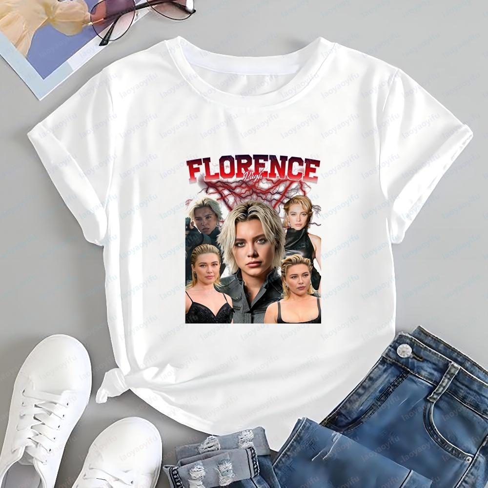 Retro Florence Pugh Print T-shirt - A Trendy Short-sleeved Unisex Comfortable T-shirt Suitable for Both Men and Women