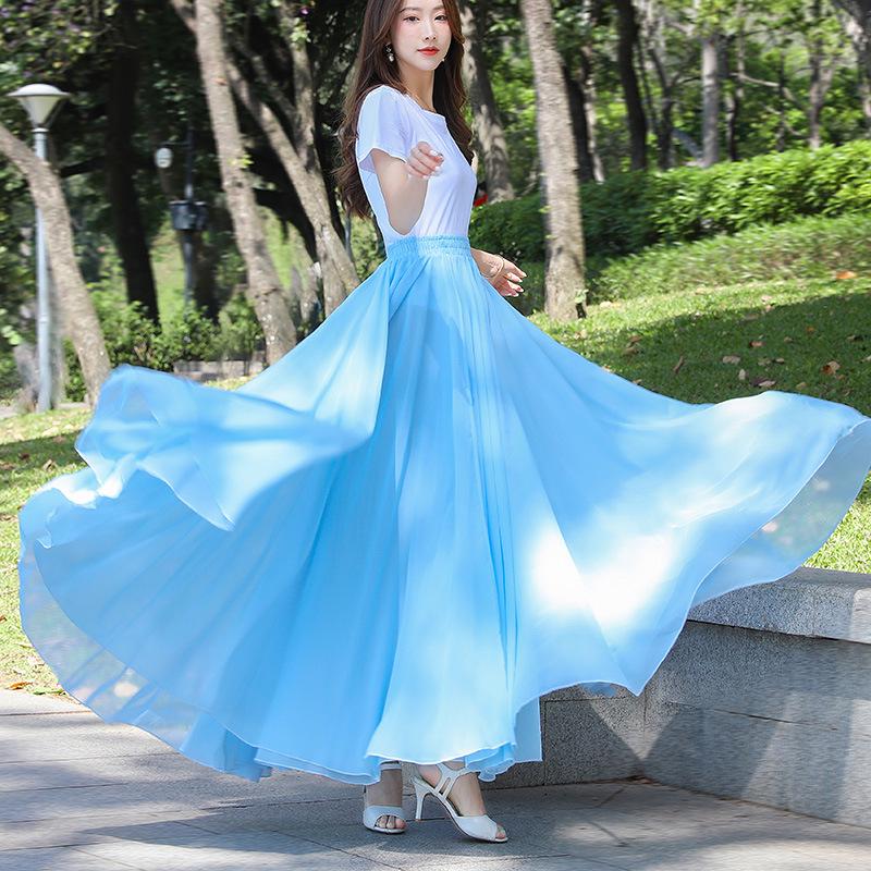 Elegantná šifónová swingová sukňa A-linie so 720-stupňovým vzorom pre moderný tanec a tanec Xinjiang