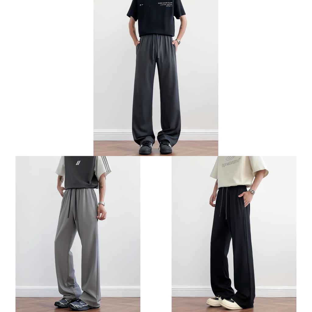 Summer Mens Wide Leg Pants With Ice Silk Fabric For Casual Wear Young Adults