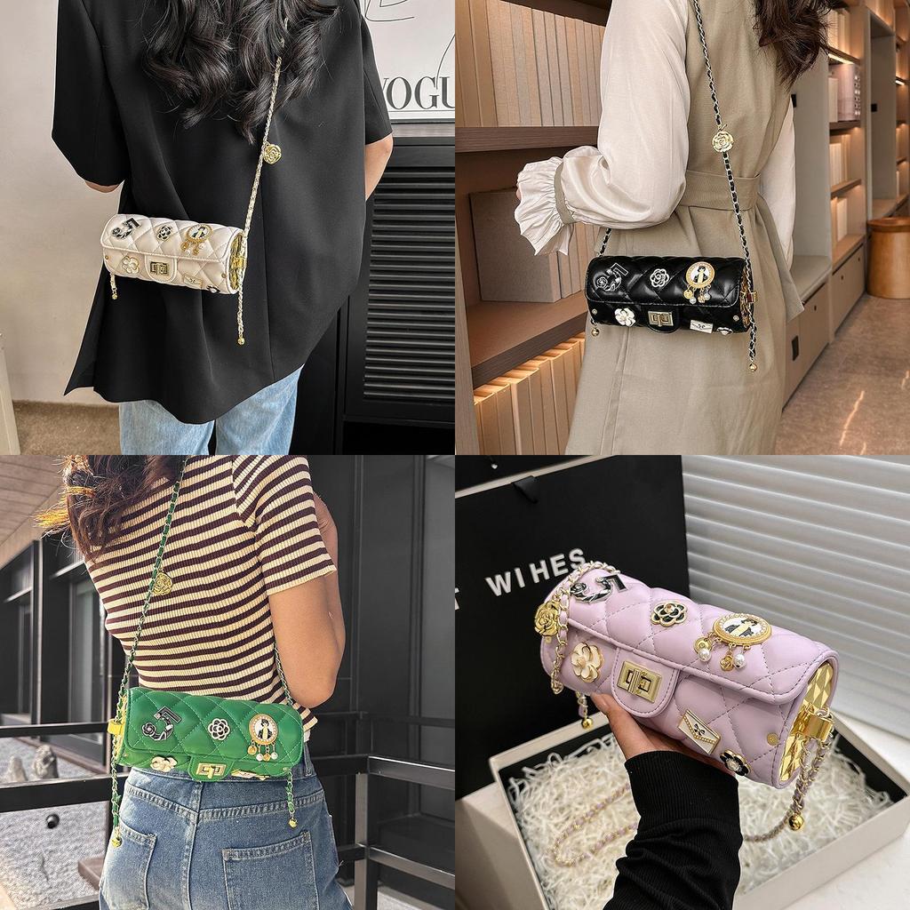 Trendy Small Cylinder Purse With Chain Strap And Secure Lock For Casual Outings