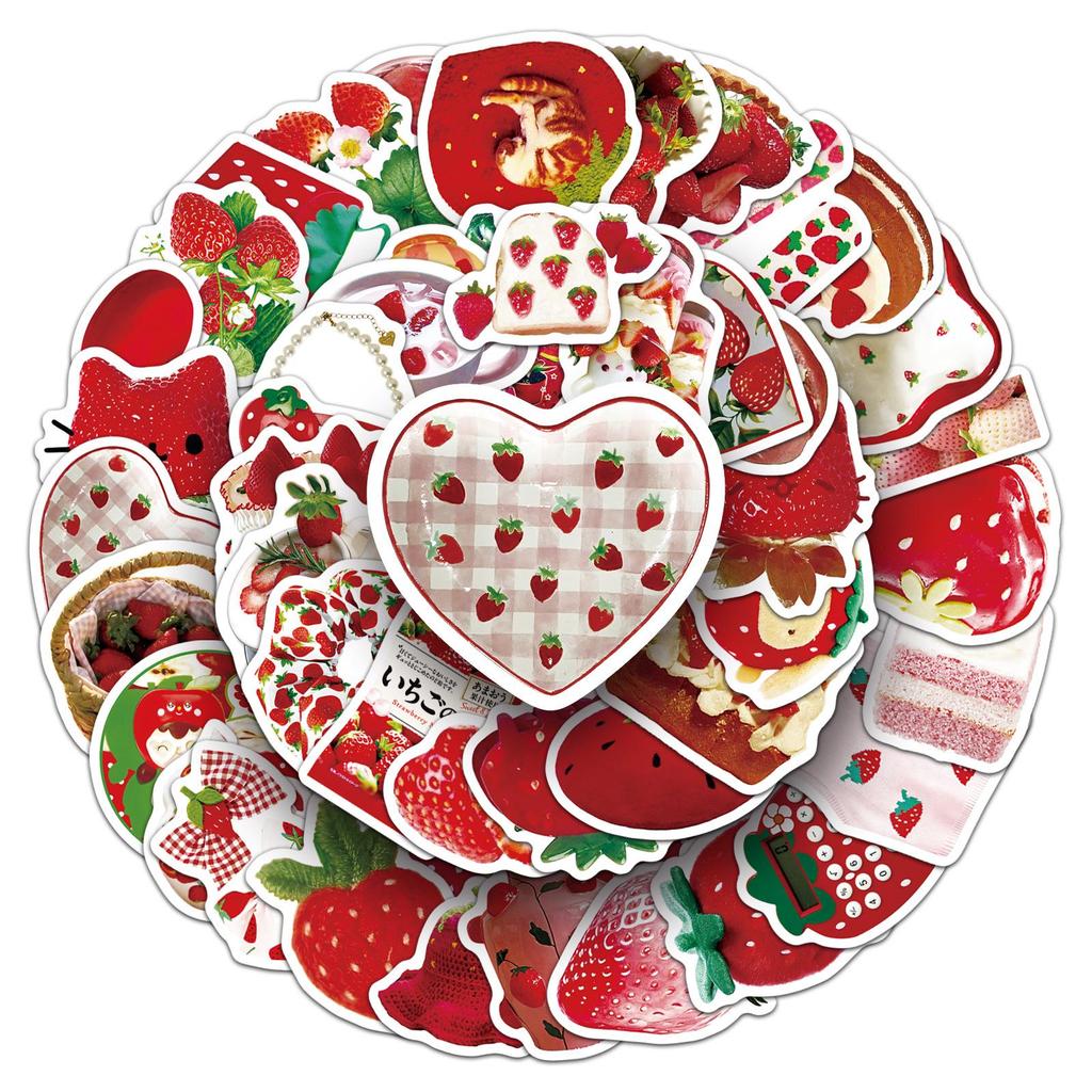 50pcs Cute Strawberry Graffiti Stickers: Fresh Waterproof Décor for Bottles, Phones, and Tablets
