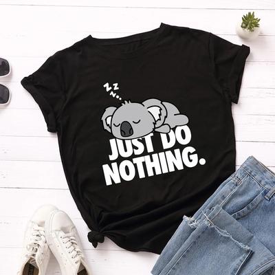Po prostu nic nie rób Nadruk Koali Damski T-shirt z krótkim rękawem z okrągłym dekoltem Luźny Damski T-shirt Damski T-shirt Top Odzież Camisetas Mujer