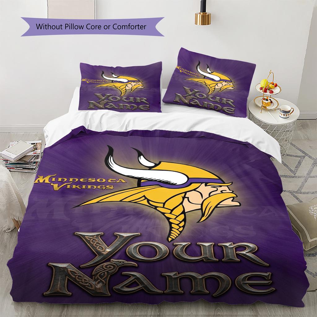 Name Individuell Minnesota Vikings Logos Muster Bettwäsche Set Bettbezug Kissenbezug Heimdeko Geschenk (1 Bettbezug + 2 Kissenbezüge, ohne Füllung)