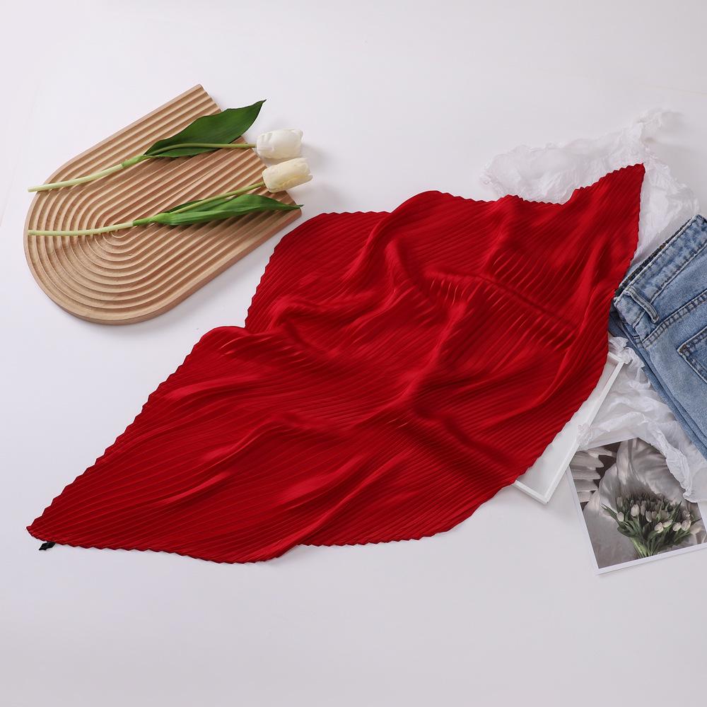 Summer solid color crumpled silk scarf female dopamine orange wear bright color imitation silk scarf sweet Japanese and Korean small headband