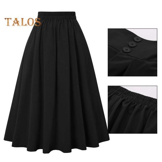 Damenrock, elastisch, hohe Taille, A-Linie, Midirock, kontrastfarbenes Karomuster, breiter Saum, wadenlanger Rock für den Alltag