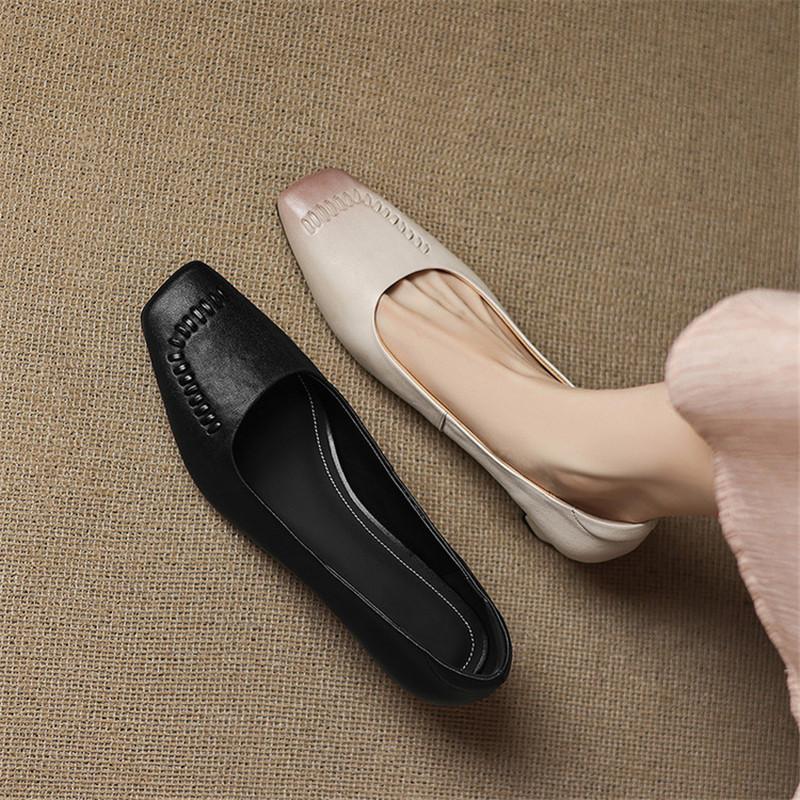 Fashion New Spring/autumn Genuine Leather Women Shoes Square Toe Shoes for Women Fashion Concise Shoes Mid Heels Handmade Women Pumps