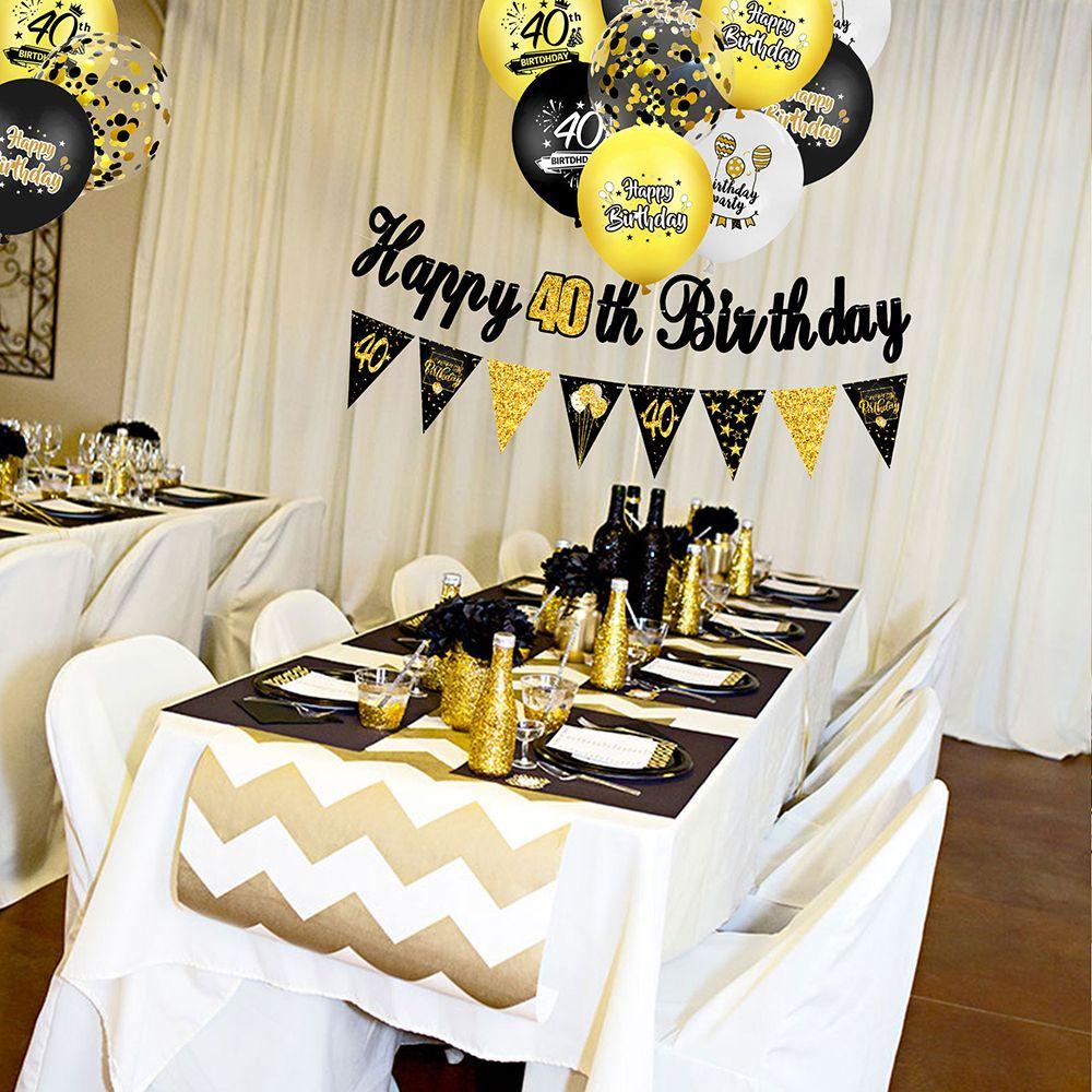 Set Decorazioni Compleanno 50 Anni Tema Nero: Palloncini, Striscione E Ghirlande Per Uomo E Donna