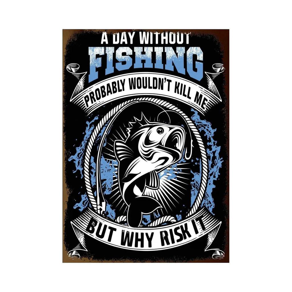 Fishing Metal Tin Sign Fishing Sign Vintage Metal Plate for Wall Poster Farm Art Decoration Stickers Plaques 8X12 Inch