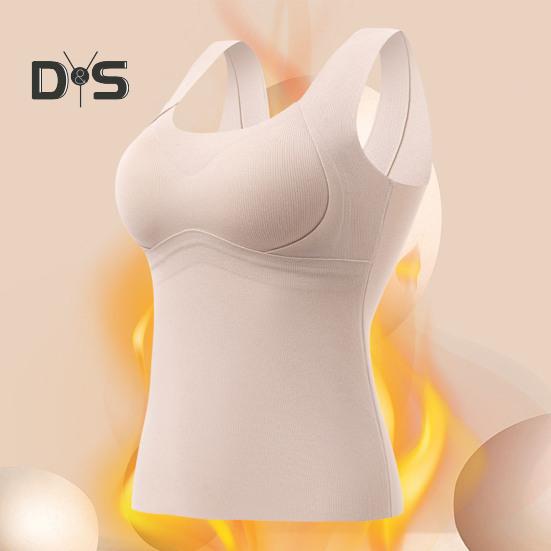 Winter Women Thermal Vest with Chest Pads Seamless Velvet Fast Temperature Lock Heating Slim Fit Elastic Sleeveless Inner Wear Bottoming Tank Top