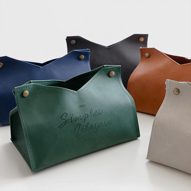 Simple leather tissue box Car pumping box Home bedroom Living room Creative tissue bag